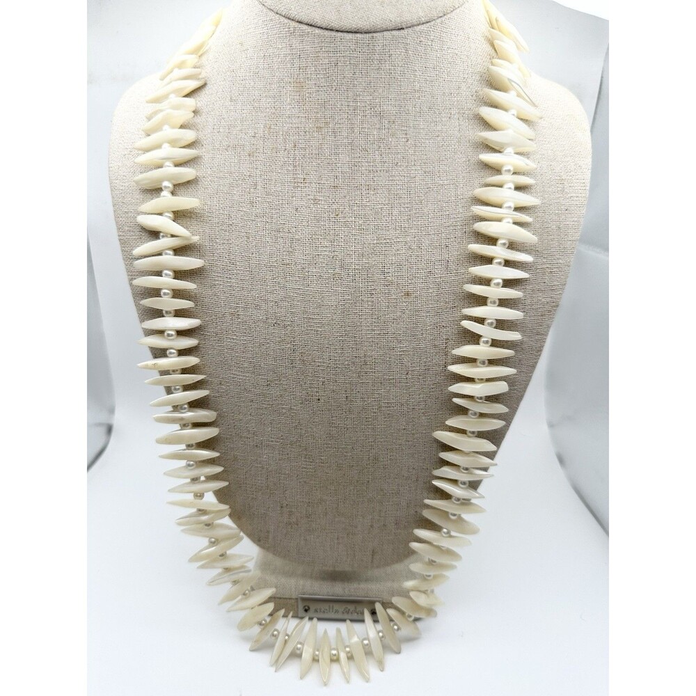 Vintage Mother of Pearl Shell Statement Fringe Necklace 26”